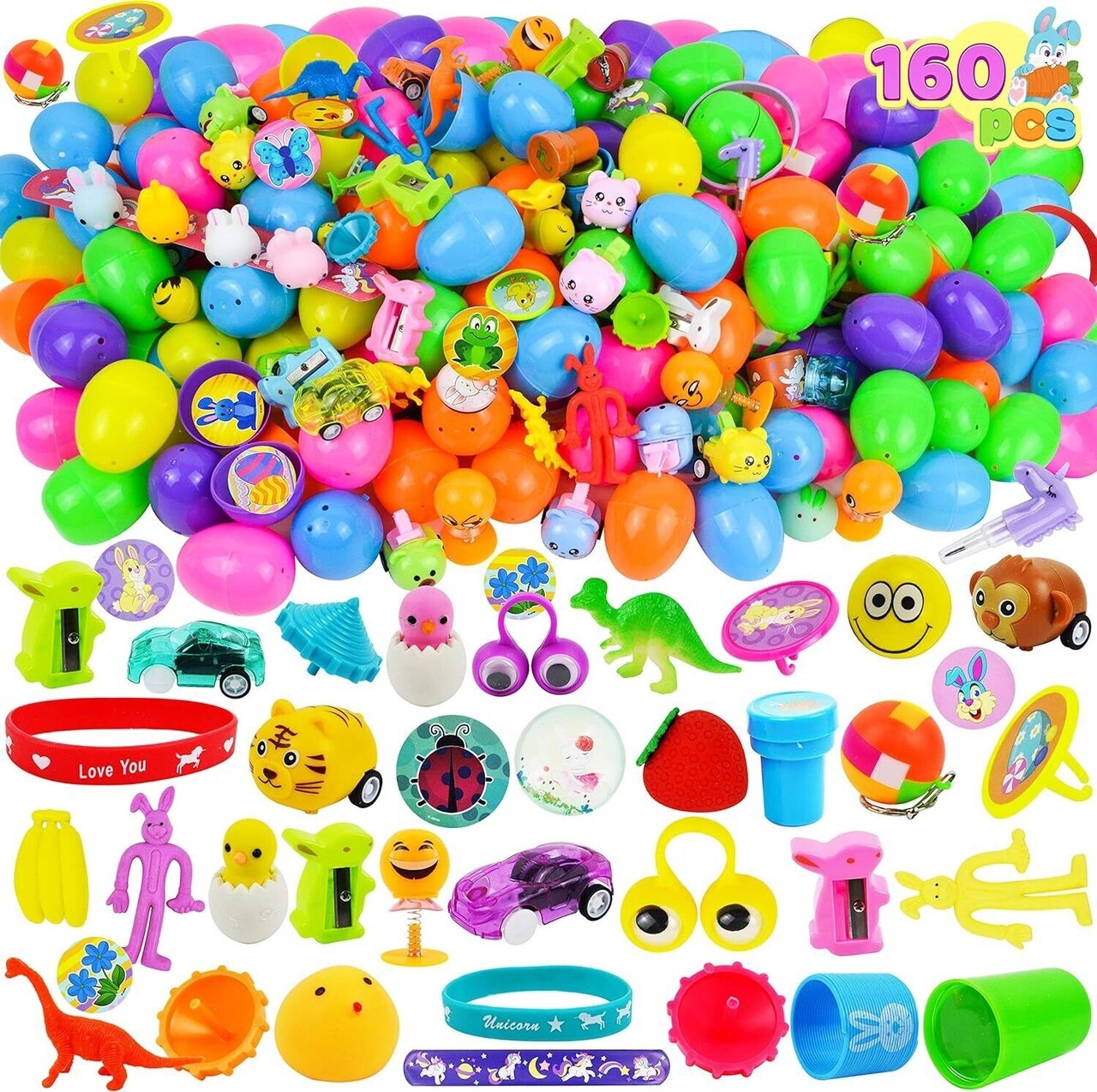 160 PCS Prefilled Easter Eggs with Assorted Toys Easter eggs for Easter Basket